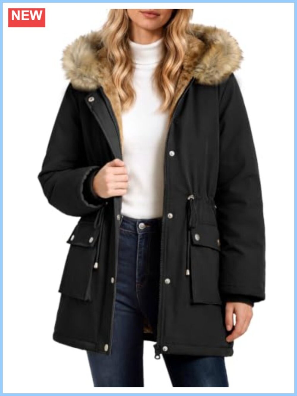 Fleece Lined Puffer Parka Winter Coat Slim Fit Hooded Jacket
